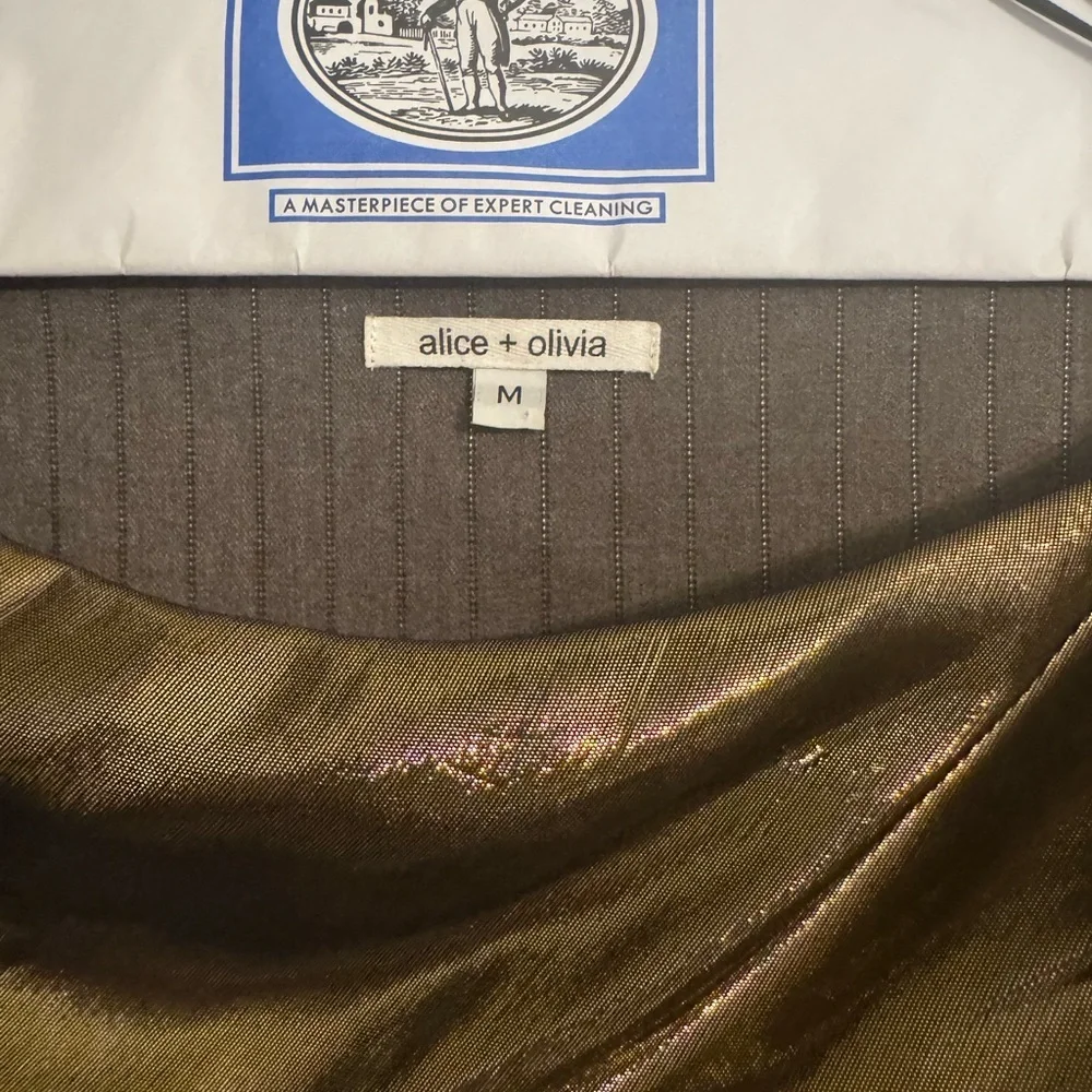 Alice + Olivia Draped Sash Dress Green Gold Metallic Mini Size M - Picture 4 of 10